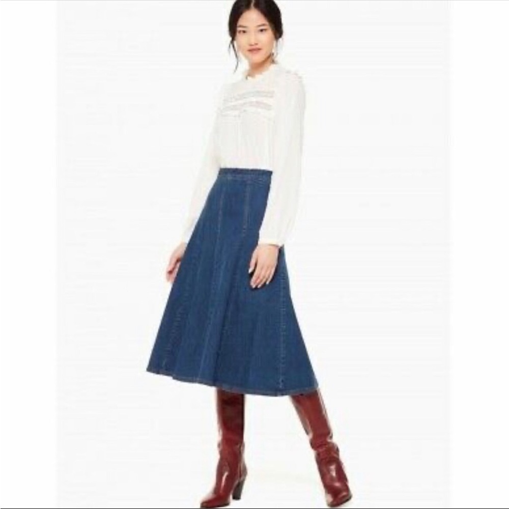 Kate Spade Broome Street Midi Denim Flare Skirt Size 2, 6, 14